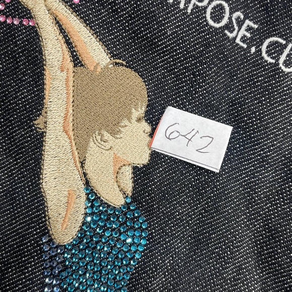 Privacy Wear Breast Cancer Awareness Ribbon Denim Jacket Womens Sz Med Sequins - Picture 7 of 12